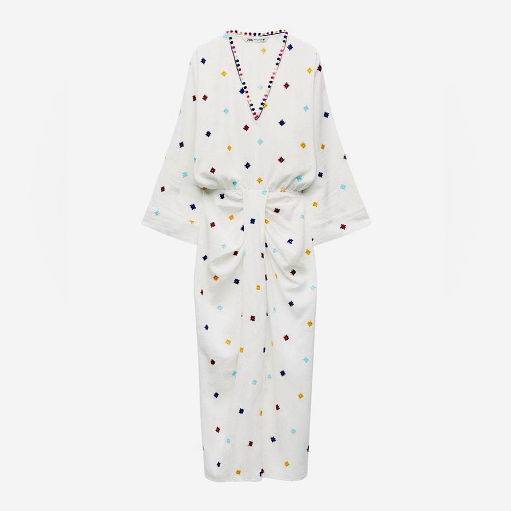 Zara Embroidered Pom Pom Dress
